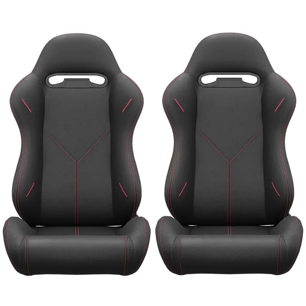 2PC Universal Reclinable Bucket Racing Seats With Adjustor Slider - Red PVC Leather