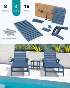 SERWALL Patio Chaise Lounge Chair Set Of 2, 78 Inch, 5-Position Adjustable, HDPE - Blue