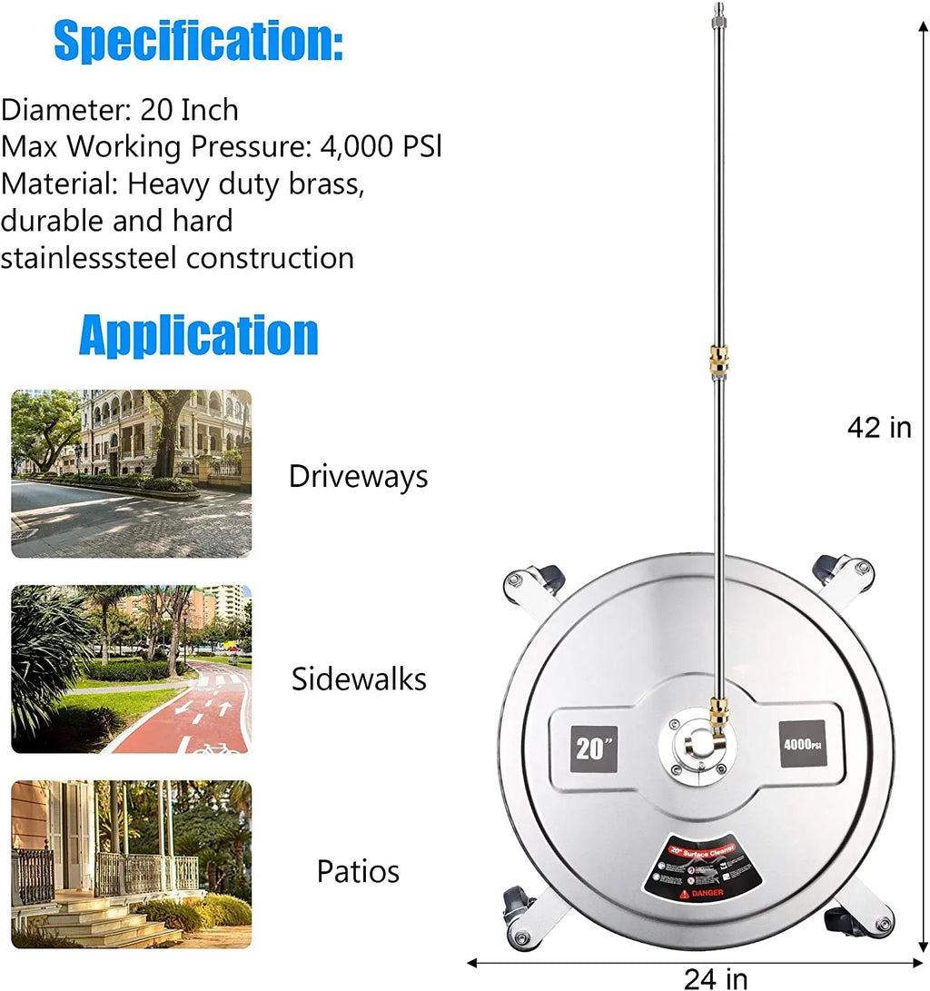 Twinkle Star 15 Inch Stainless Steel Pressure Washer Surface Cleaner With 2 Extension Wands And 2 Replacement Nozzles
