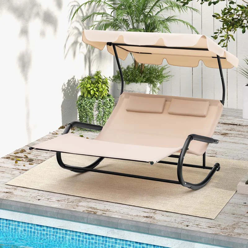 2 Person Patio Hammock Bed Swing Chair With Adjustable Canopy And Wheels