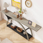 2-Tier Slim Console Sofa Table, Engineered Wood and Metal - 11.81 in D x 70.87 in W x 33.46 in H