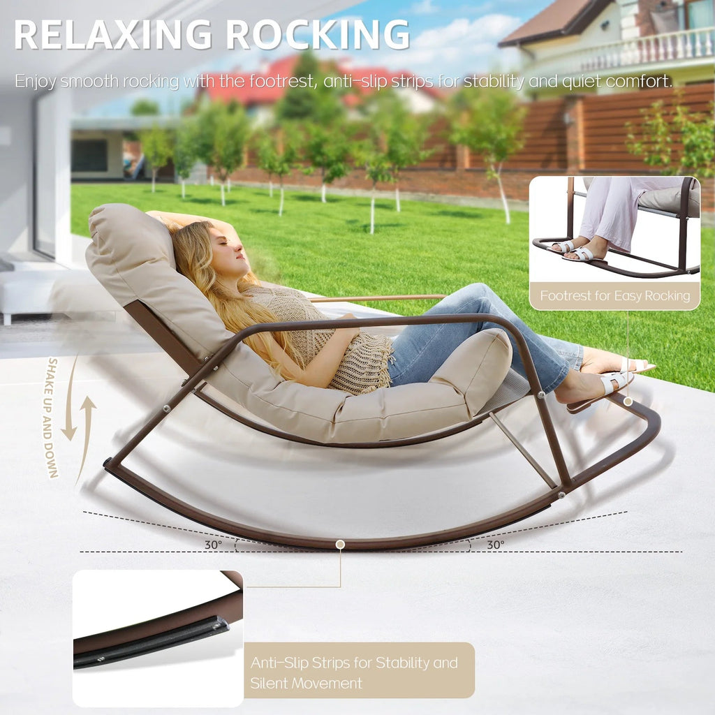 RADIATA Oversized Wicker Papasan Rocking Recliner With Footrest, 450 lbs, Beige