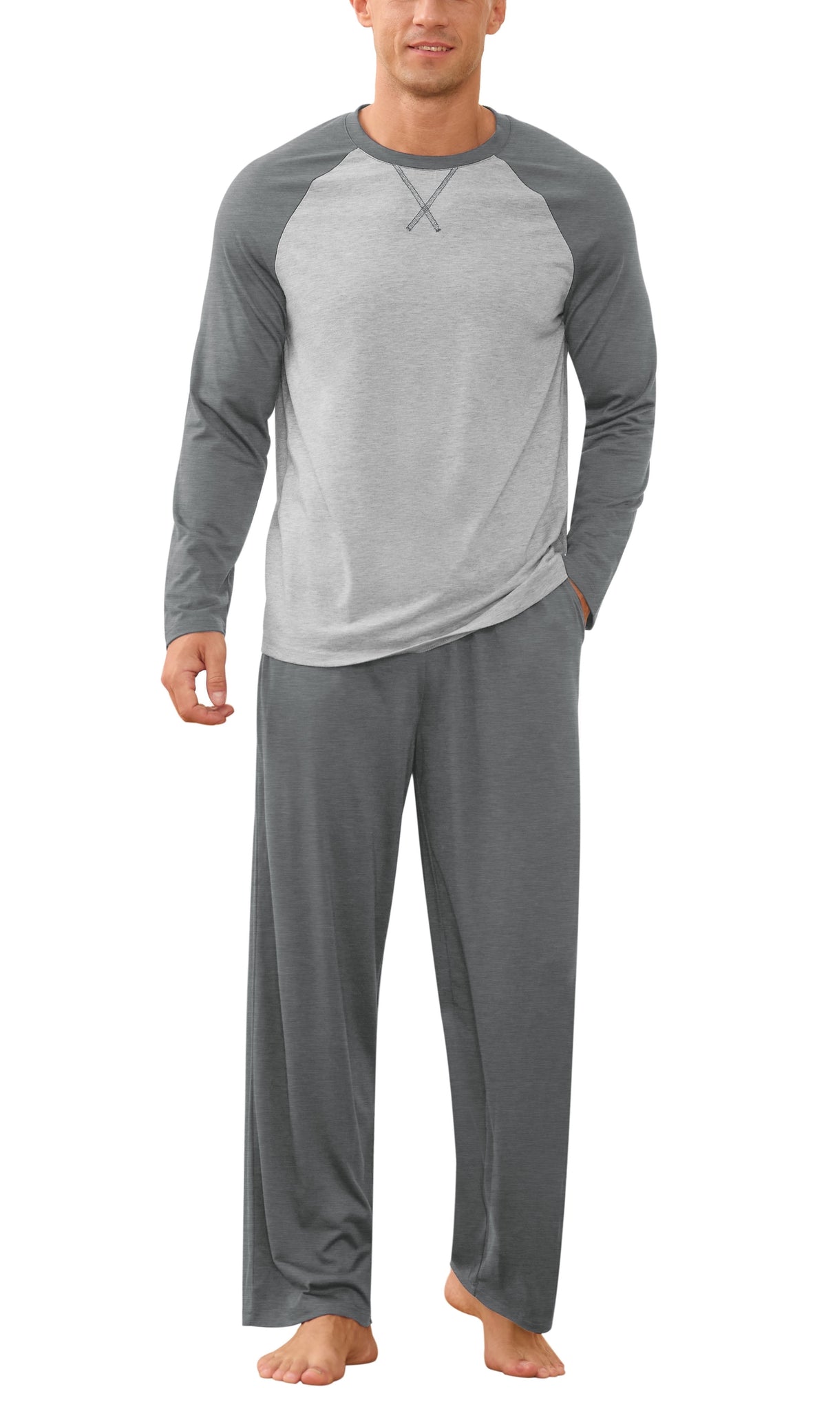 Iceglad Men's Pajamas Set Long Sleeve Sleepwear with Pockets Comfortable Lightweight Pjs Sets for Men