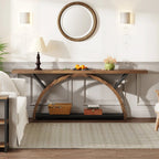 2-Tier Slim Console Sofa Table, Engineered Wood and Metal - 11.81 in D x 70.87 in W x 33.46 in H