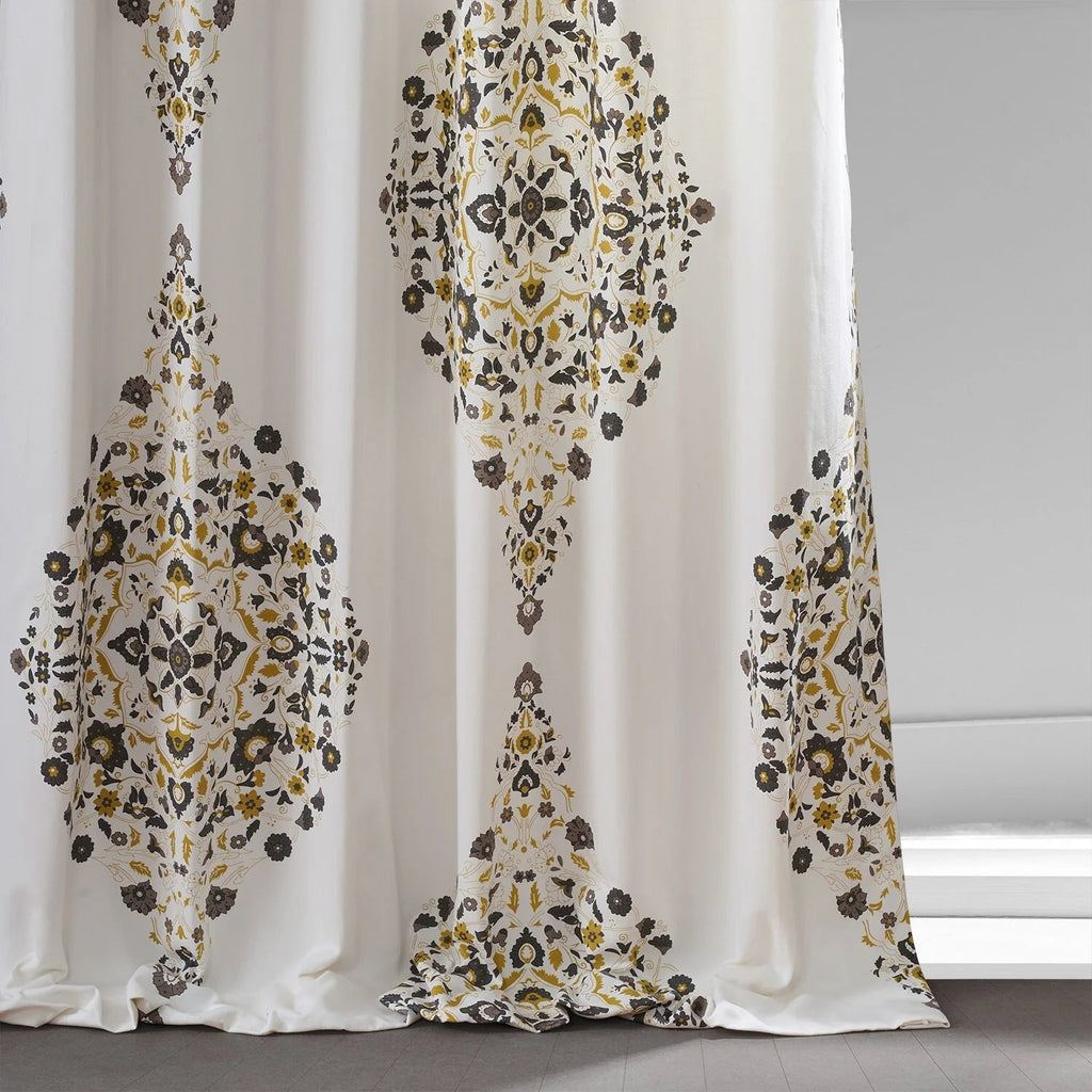 Medallion Damask Printed Cotton Room Darkening Curtain Panel, 1 Piece, 50 in W x 84/96/108/120 in L