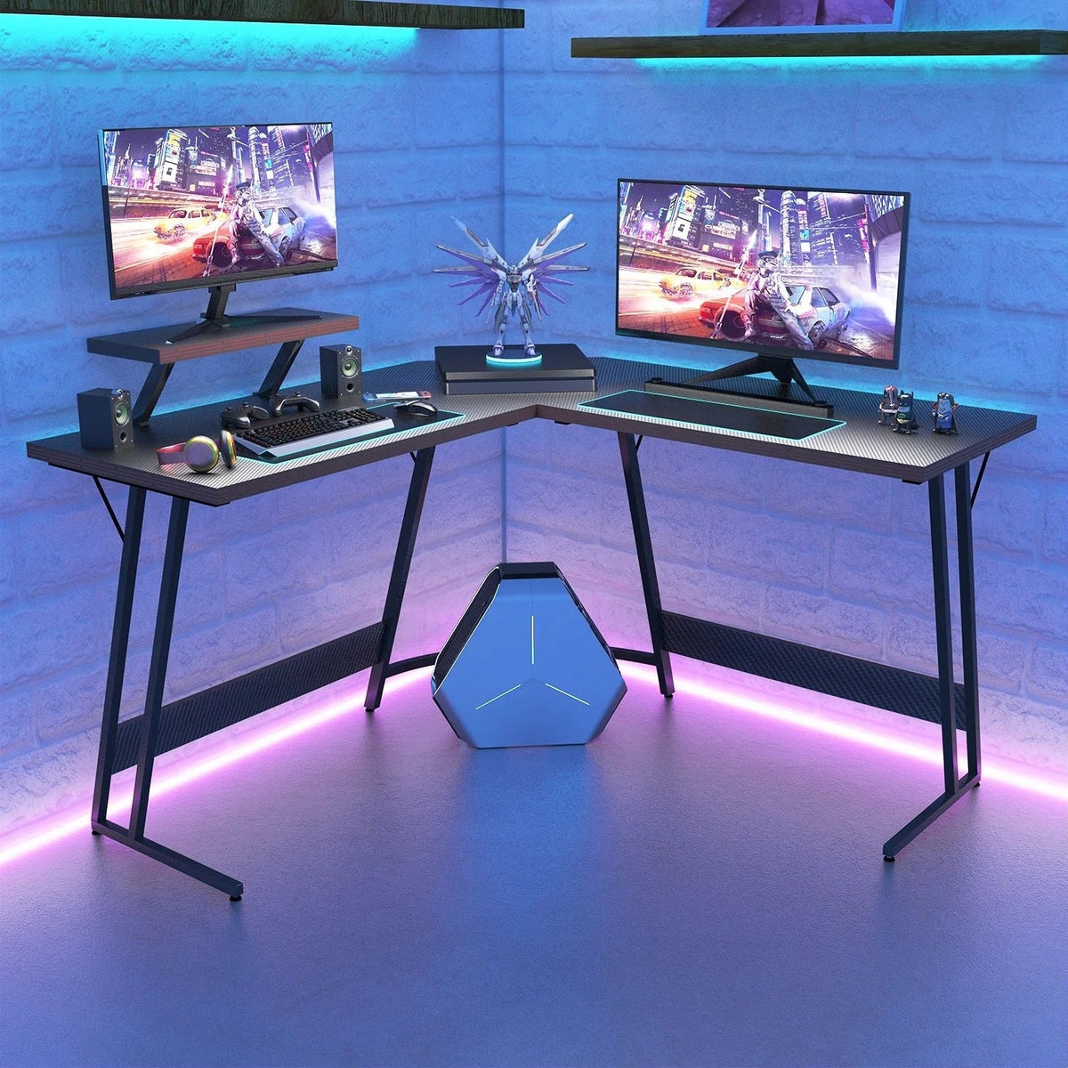 L-Shaped Gaming Computer Corner Desk With Monitor Stand - 220 lbs Capacity