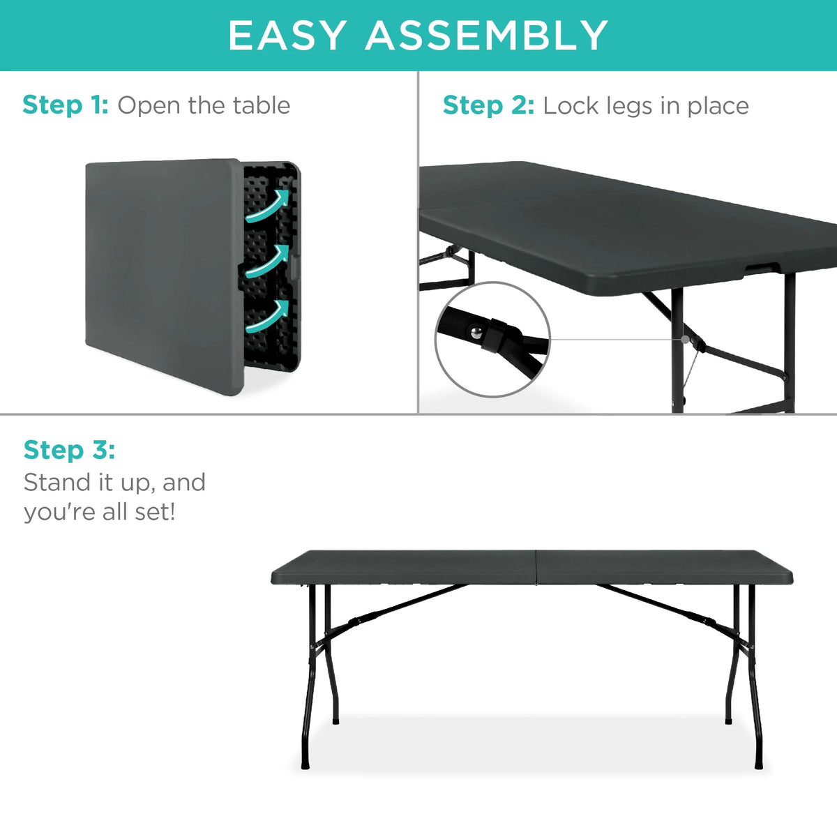Best Choice Products 6ft Plastic Folding Table, 72in x 30in x 30in, White
