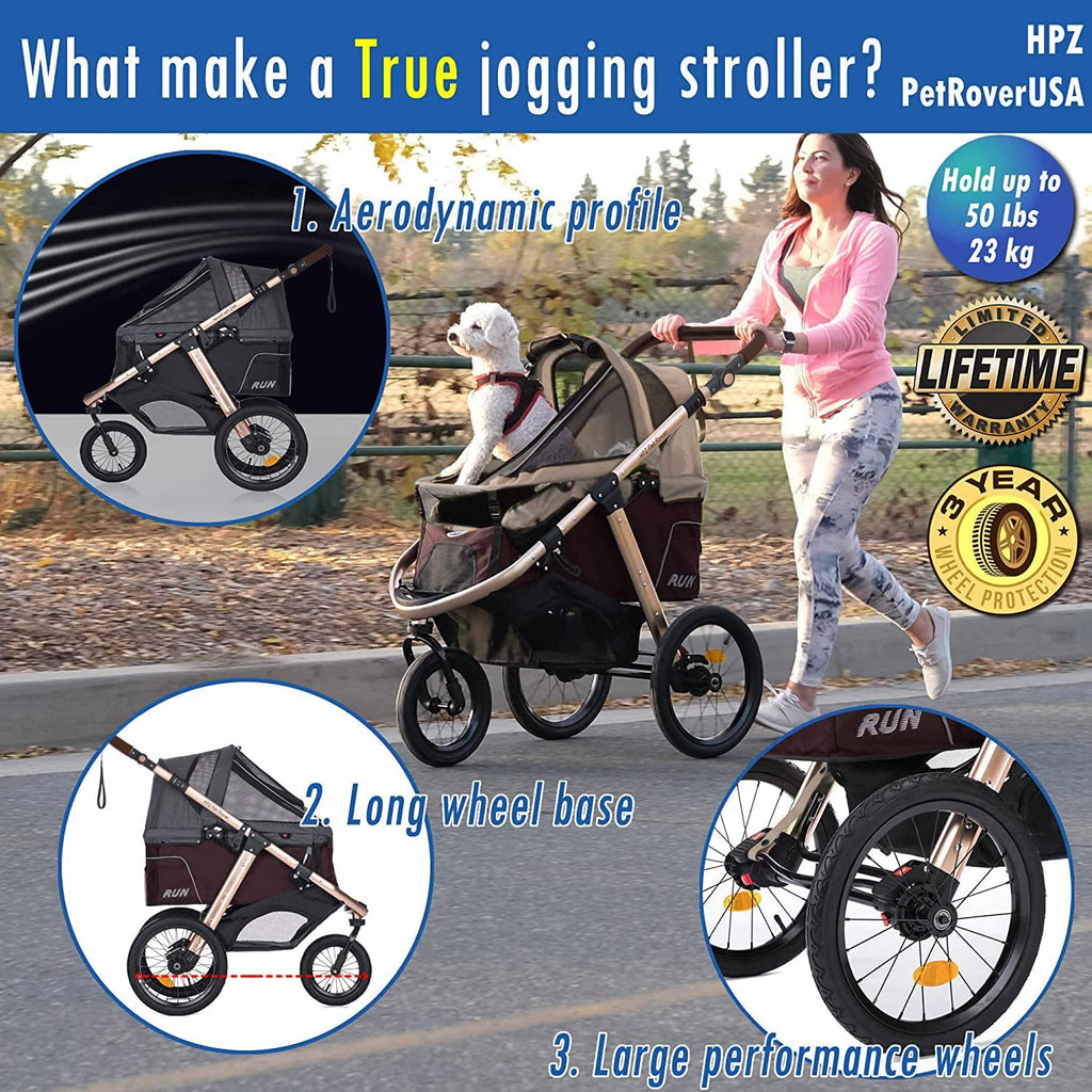 HPZ-PR America Pet Rover Run Jogging Pet Stroller, 50 lbs, Camo Green - B08R9KCWW1