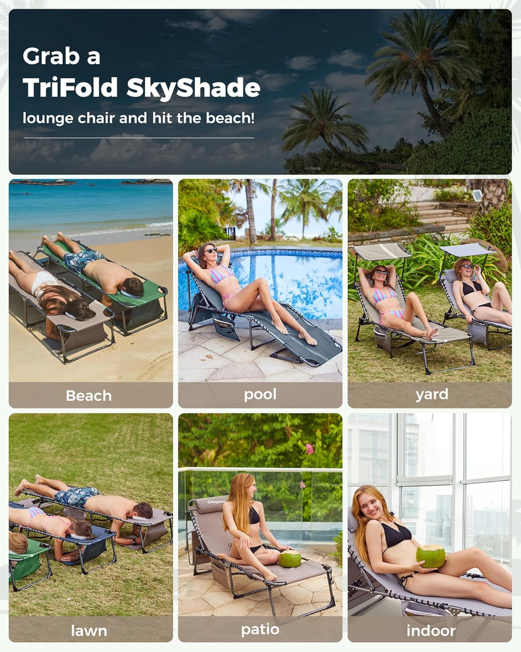 2-Seater Outdoor Folding Sun Chair With Facial Opening, Sunshade, Gray