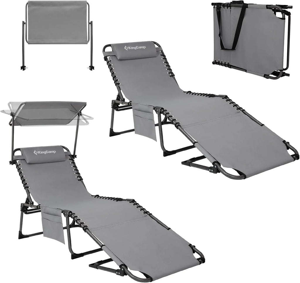 2-Seater Outdoor Folding Sun Chair With Facial Opening, Sunshade, Gray