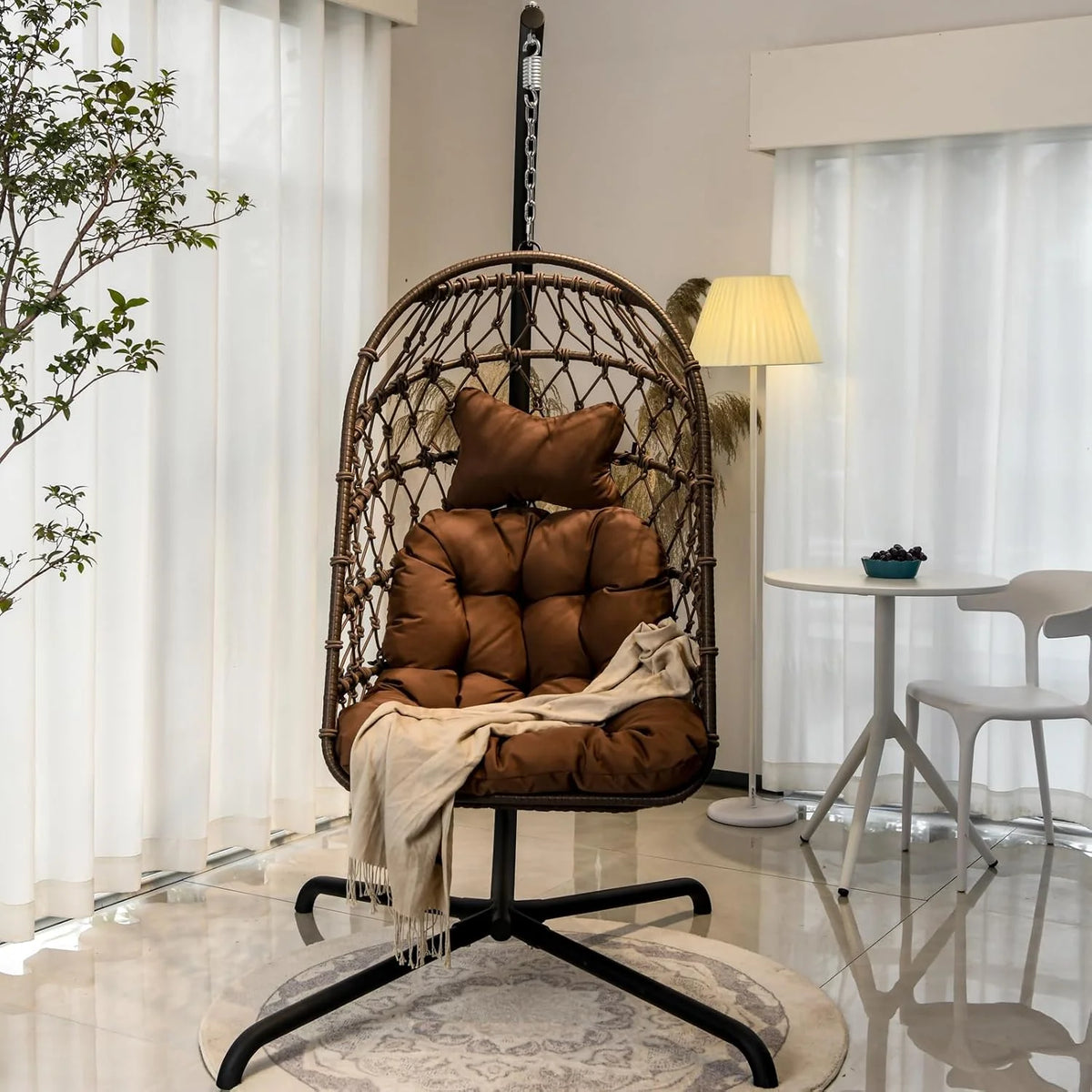 Egg-Shaped Hanging Rocking Chair With Stand, 450lbs Capacity