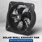 Wall Mount Solar Exhaust Fan, Black, 35W, 1200 CFM