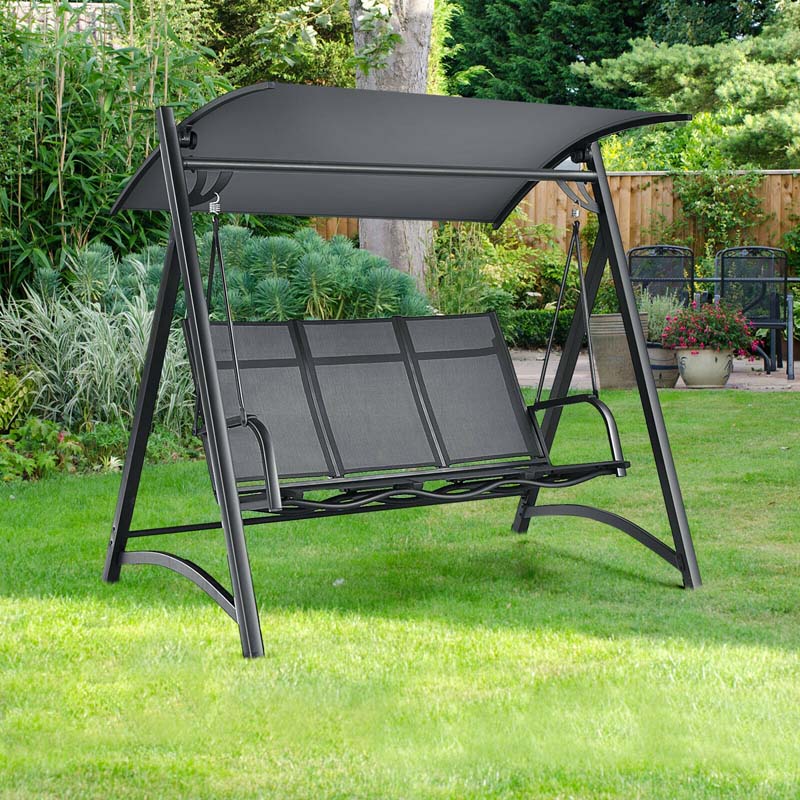 3-Person Aluminum Outdoor Patio Porch Swing Chair Bench Glider With Adjustable Canopy - Gray