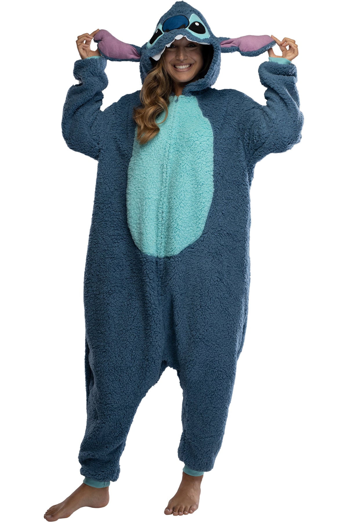 Disney Lilo & Stitch Adult Stitch Kigurumi Cosplay Costume Sherpa Union Suit Pajama Outfit