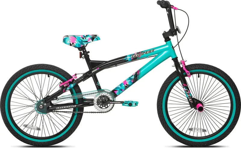 Kent Bicycles Girls' Tempest Bike, 20 inch, Black/Aqua, Single Speed, Steel Frame - 72071