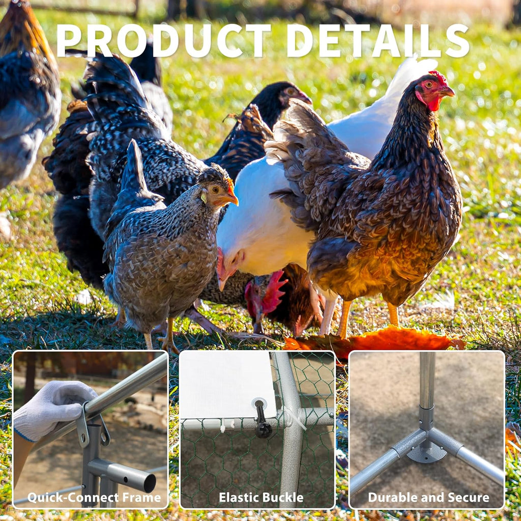 Metal Walk-In Chicken Coop Poultry Cage With Anti-UV Cover - Multiple Sizes