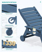 SERWALL Patio Chaise Lounge Chair Set Of 2, 78 Inch, 5-Position Adjustable, HDPE - Blue