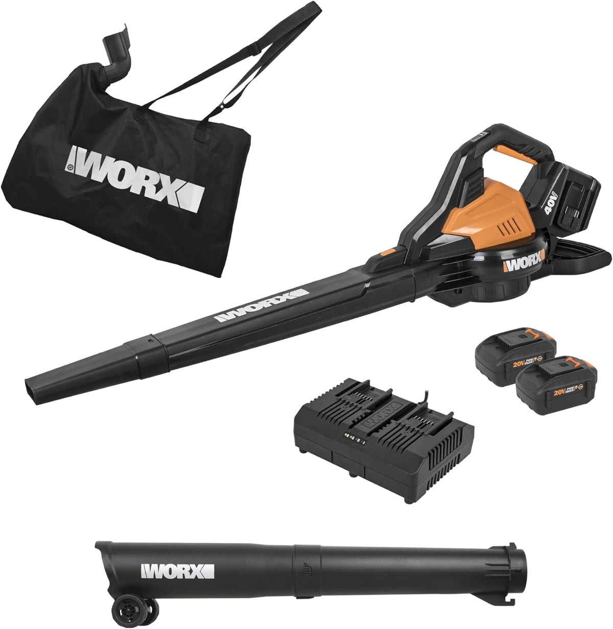 WORX 40V Cordless Leaf Blower, Vacuum And Mulcher With 2 x 4.0 Ah Batteries And Charger - WG583