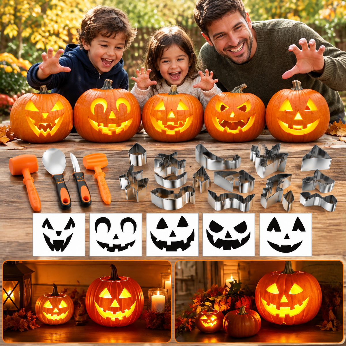 30-Piece Professional Pumpkin Carving Kit with Stencils and Stainless Steel Tools