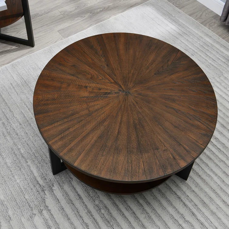 Round Coffee Table With Storage Shelf - 33.5 in