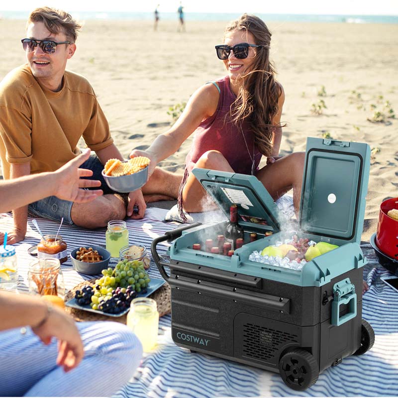 40-Quart Dual-Zone Portable Car Refrigerator Cooler Freezer With Wheels