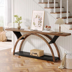 2-Tier Slim Console Sofa Table, Engineered Wood and Metal - 11.81 in D x 70.87 in W x 33.46 in H