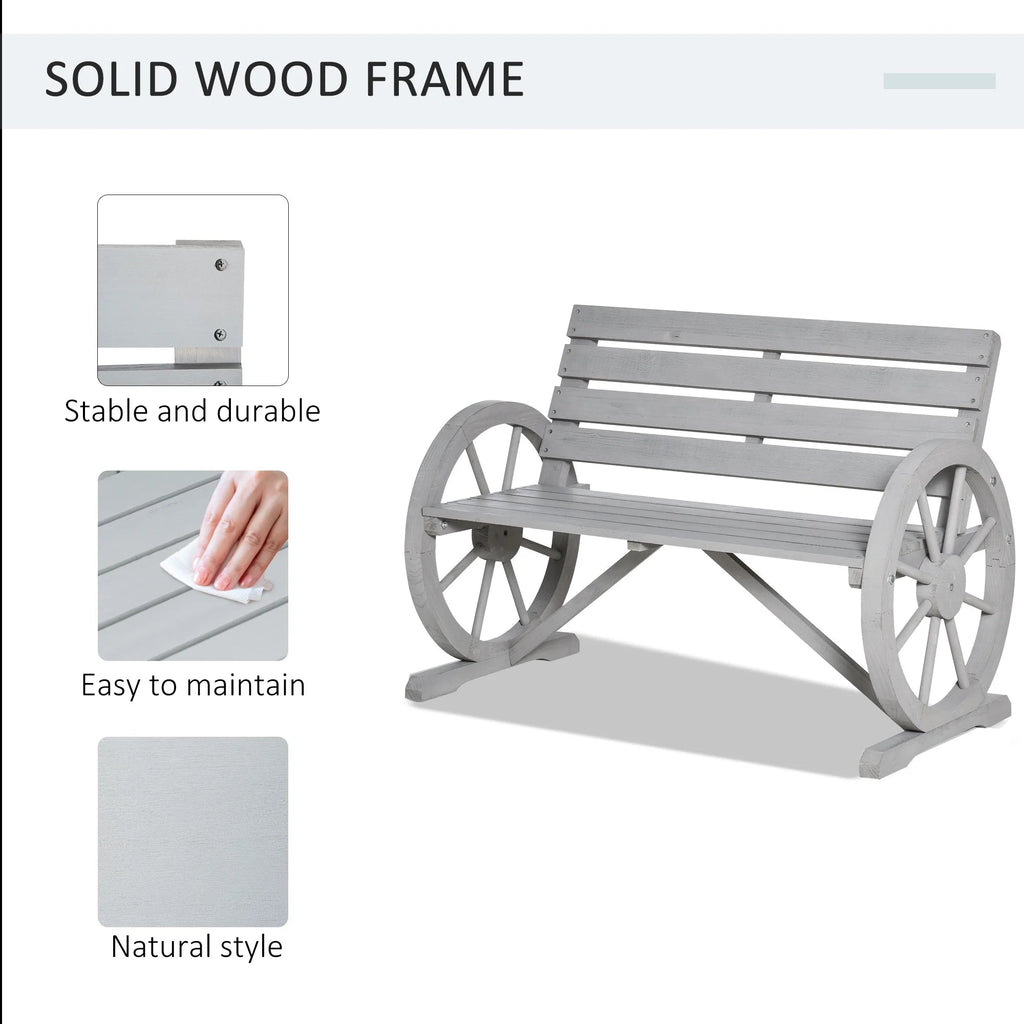 Outsunny Wooden Wagon Wheel Bench, 2-Person, Fir Wood, Carbonized, 41.5in L x 23.25in W x 29.5in H - 84B-183
