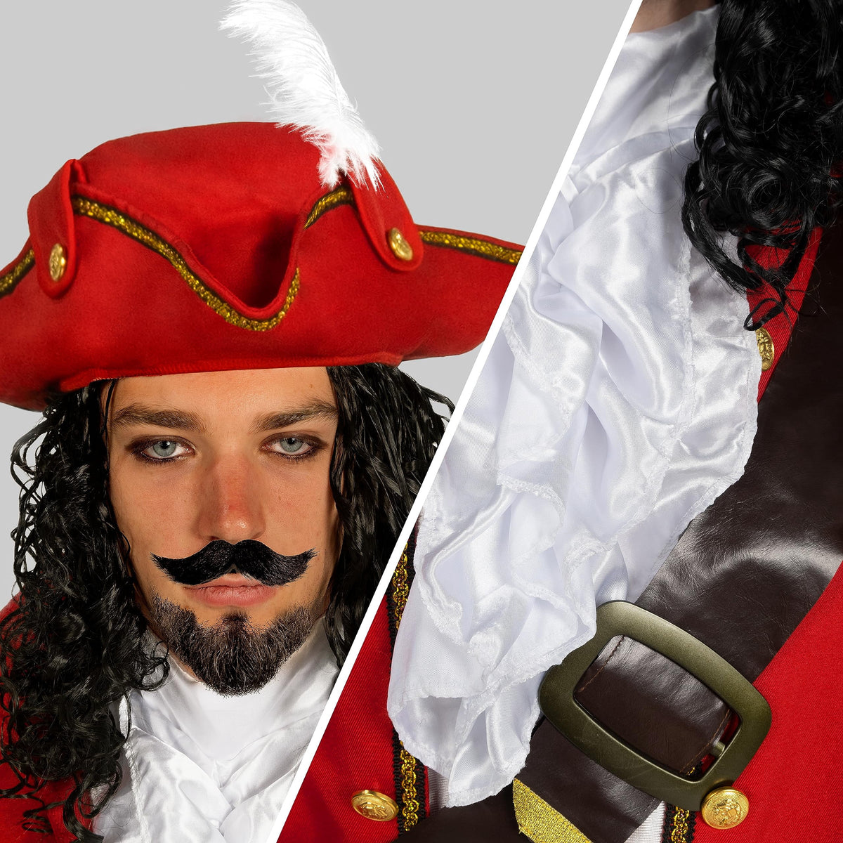 Joyfy Mens Pirate Captain Costume Set, Red Deluxe Captain Outfit for Adult Halloween Fancy Dress Up Party Cosplay