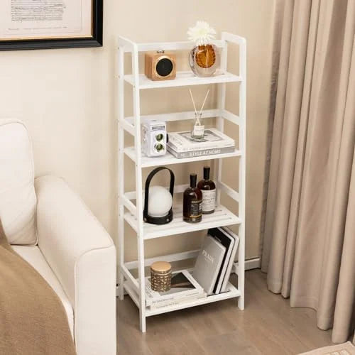 CDJXNLY 4 Tier Freestanding Open Ladder Bookshelf, White