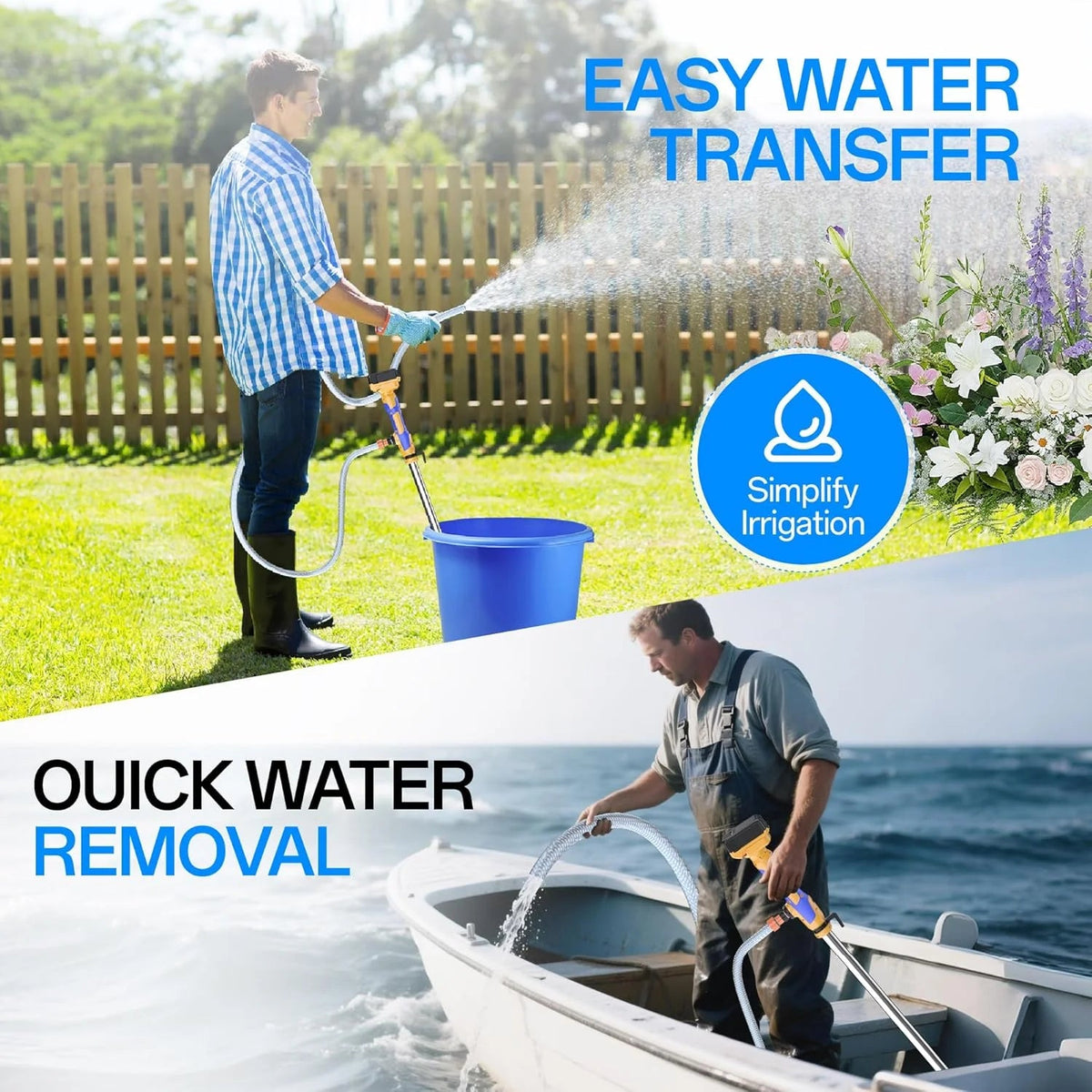 Cordless Stick Water Transfer Pump Compatible With Dewalt 20V Max Battery - 720 GPH, 32 FT Head, 3/4 in Outlet