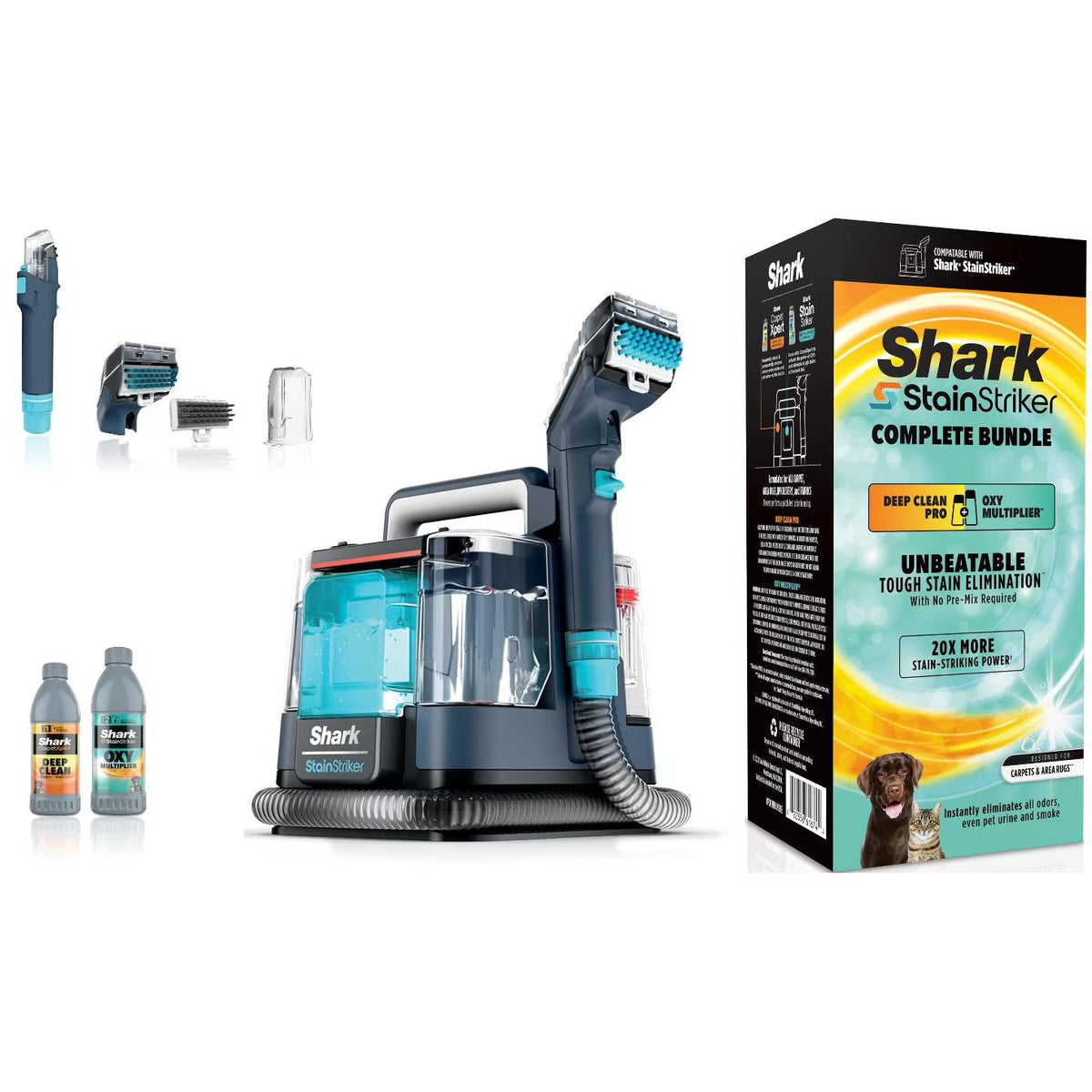 Shark StainStriker Portable Carpet And Upholstery Cleaner With 2 Tools, 6oz And 12oz Formulas - PX200 Navy/White