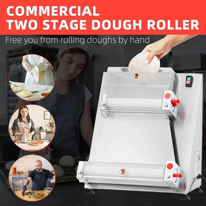 Commercial Electric Pizza Dough Sheeter, 16-Inch Max Width, 370W Stainless Steel Roller