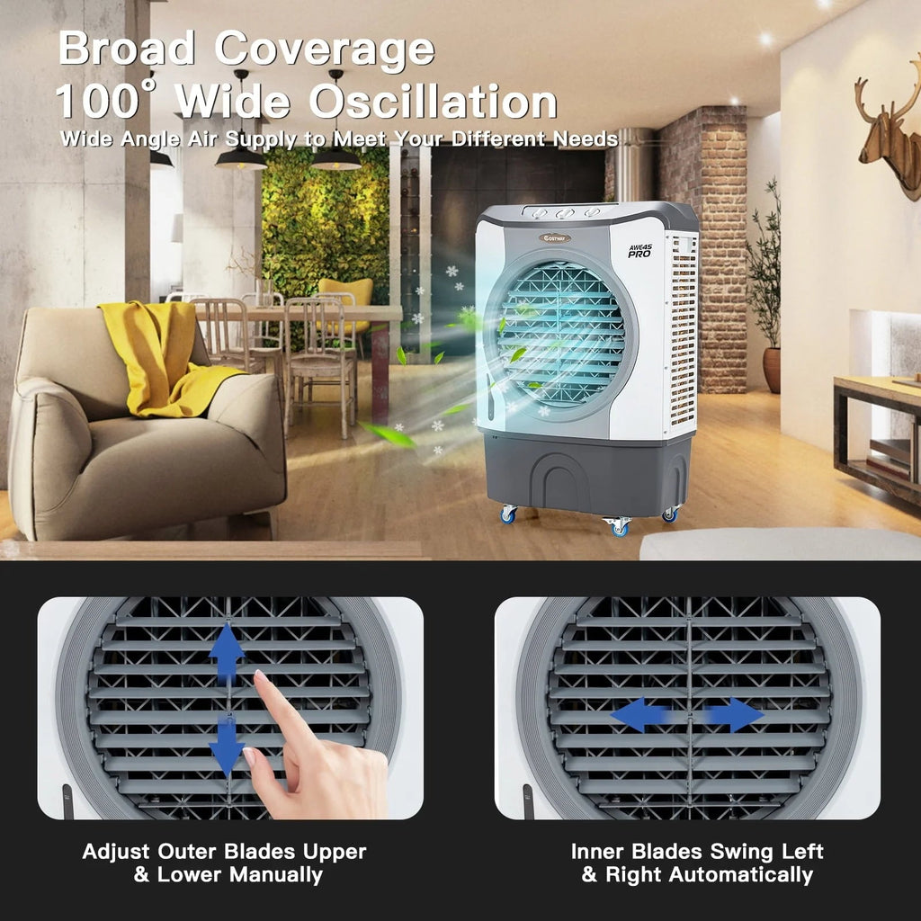 45L 3-in-1 Evaporative Air Cooler, Gray - 26.5 x 16 x 40 inch