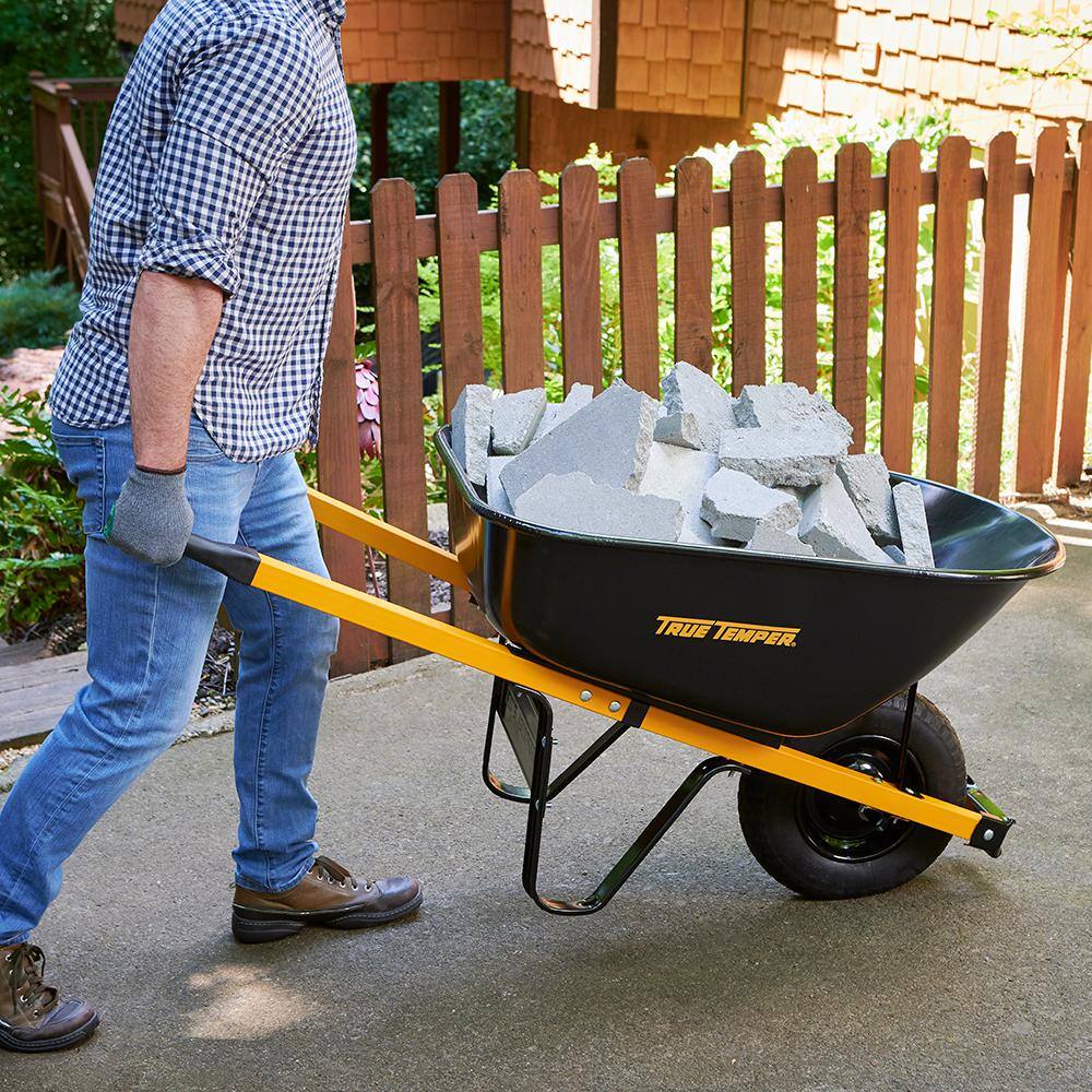 True Temper Steel Wheelbarrow 6 cu. ft. With Never Flat Tire And Steel Handles - R6STFFEC