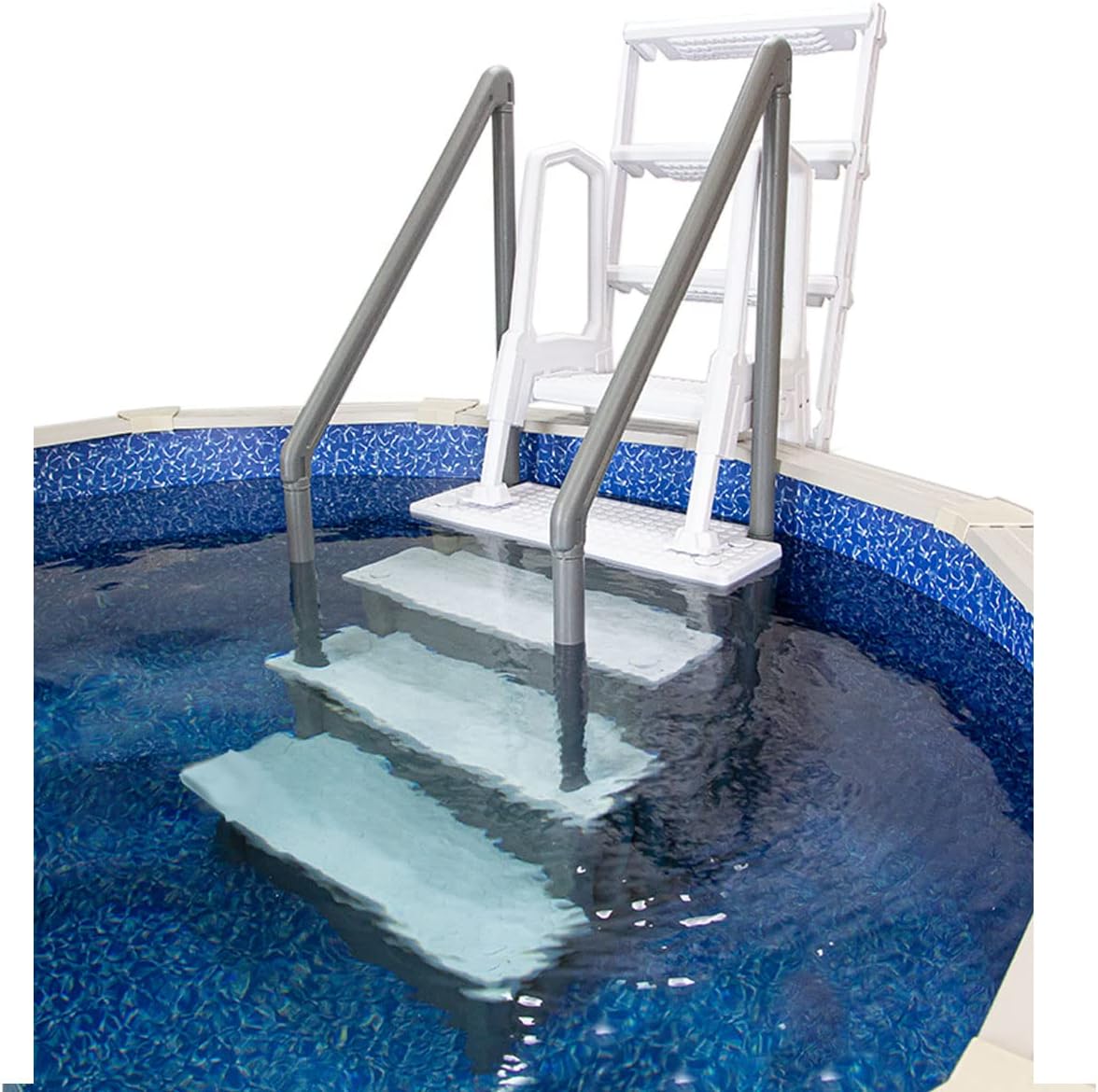 Aqua Select Anti-Slip In-Pool Steps, Gray, 28in W x 81in H, 300 lbs Capacity - For Above Ground Pools