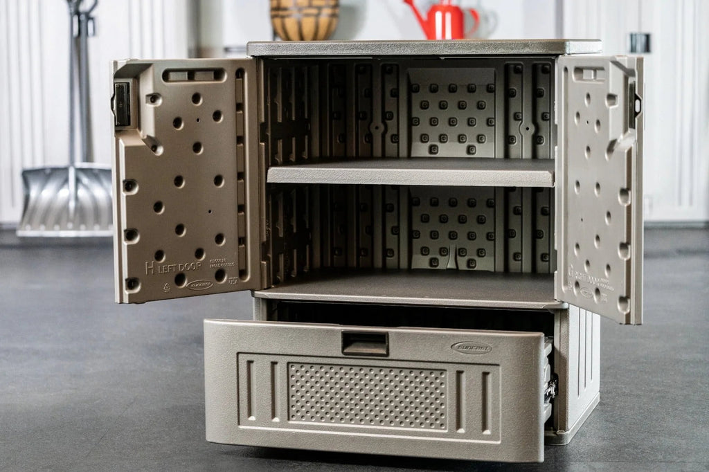 Suncast Single Drawer Resin Base Storage Cabinet - Platinum Metallic