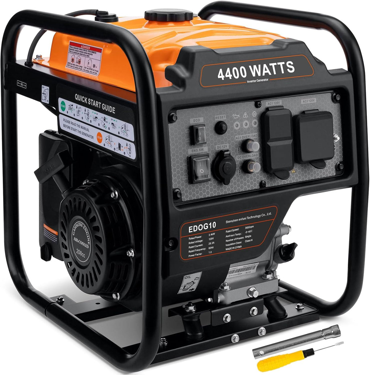 Oxseryn Open Frame Inverter Generator Gas Powered 4400 Peak Watts 3400 Running Watts 30A RV Outlet