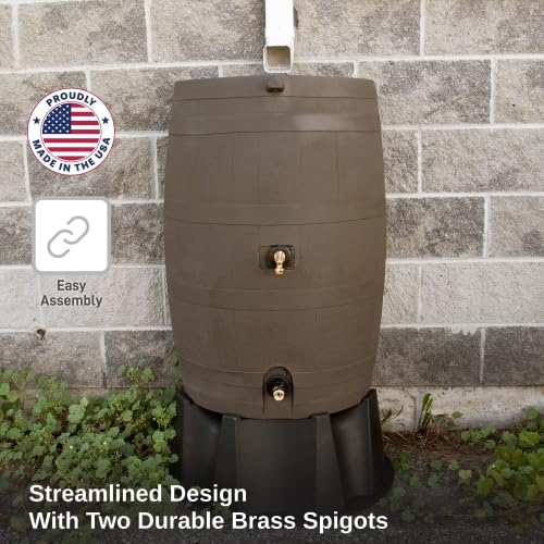 50 Gallon Rain Barrel With Brass Spigot And Flat-Back Design