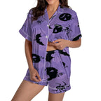 ChenYiFH Halloween Pajama Sets For Women 2 Piece Pumpkin Print Shirts And Pajamas Shorts Button Down Short Sleeve Sleepwear Black S