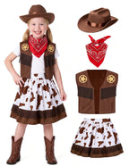 Joyfy Halloween Cowboy Costume for Boys, Kids Cowboy Costume Set, Brown Western Style Cowboy Outfit with Cowboy Hat for Toddler Dress-up Party Cosplay