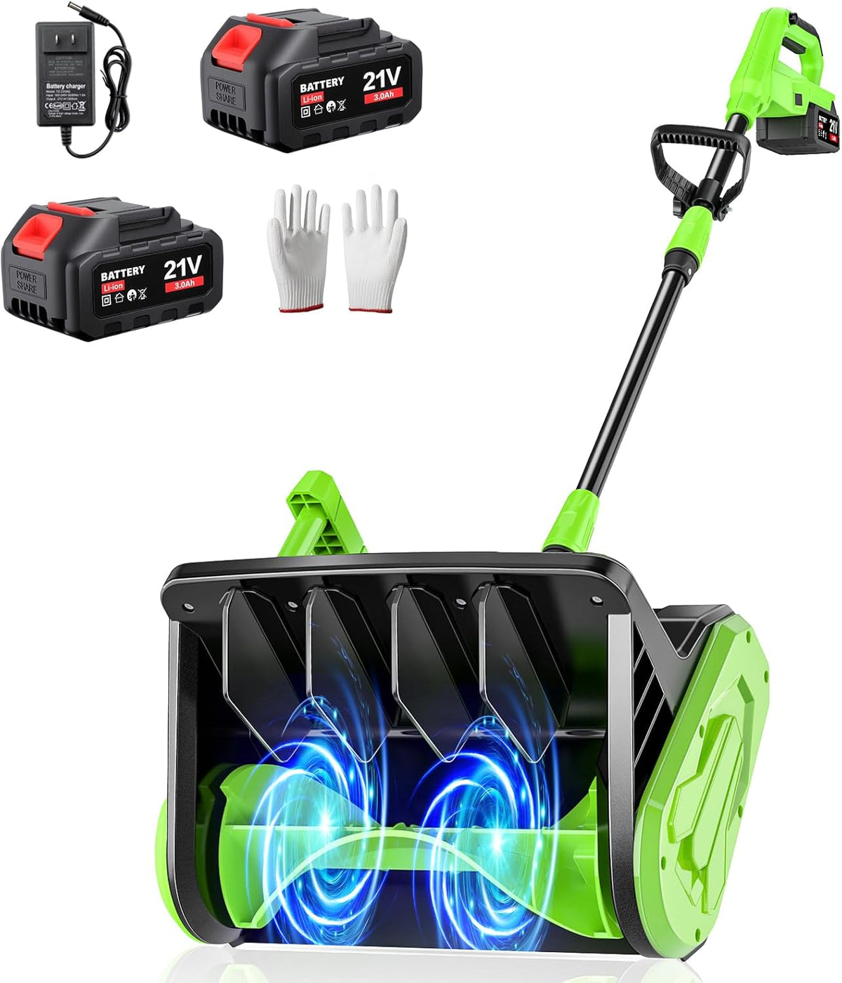 GEARPASS Cordless Snow Shovel 21V 16-Inch With 2 3000mAh Recharge Batteries