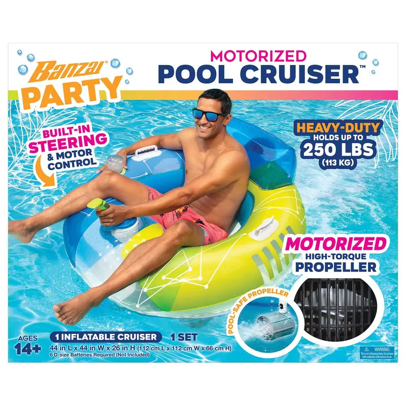 Banzai Motorized Pool Cruiser Multicolor PVC Float, Ages 14+