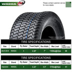 WANDA Lawn Mower Turf Tire Set of 4, 15x6-6 Front and 20x10-8 Rear, 4PR - P332