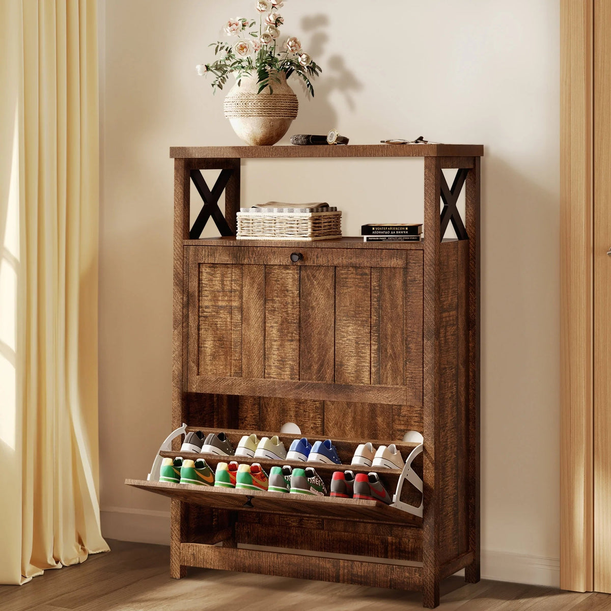 Shoe Storage Cabinet Organizer With 2 Compartments, 9.8 x 31.5 x 43.5 Inches