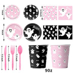 50/73/93Pcs Halloween Boo Party Tableware Supplies Decorations, Spooky Ghost Plates Napkins Boo Ghost Tableware Tablecloth Banner for Halloween Birthday Party Boo Baby Shower Party Supplies