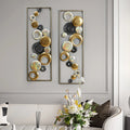 Modern Abstract Metal Wall Decor Panels, Set Of 2, Gold Silver And Black