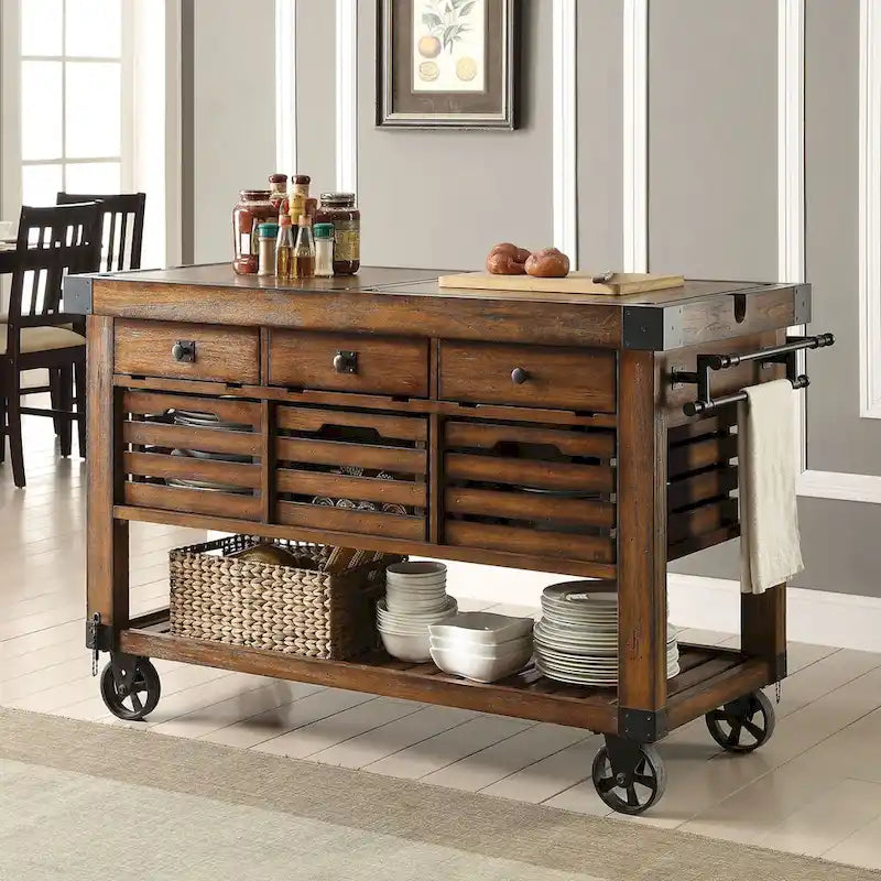 Kitchen Cart With 3 Drawers - Distressed Chestnut