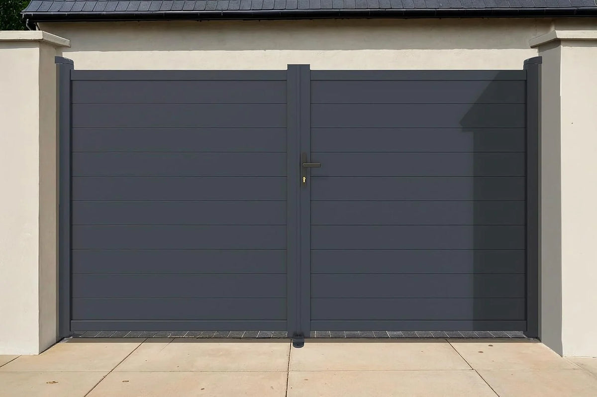 Casanoov Aluminum Swing Gate 392 cm x 161 cm Anthracite Gray RAL 7016 - KIT-000024