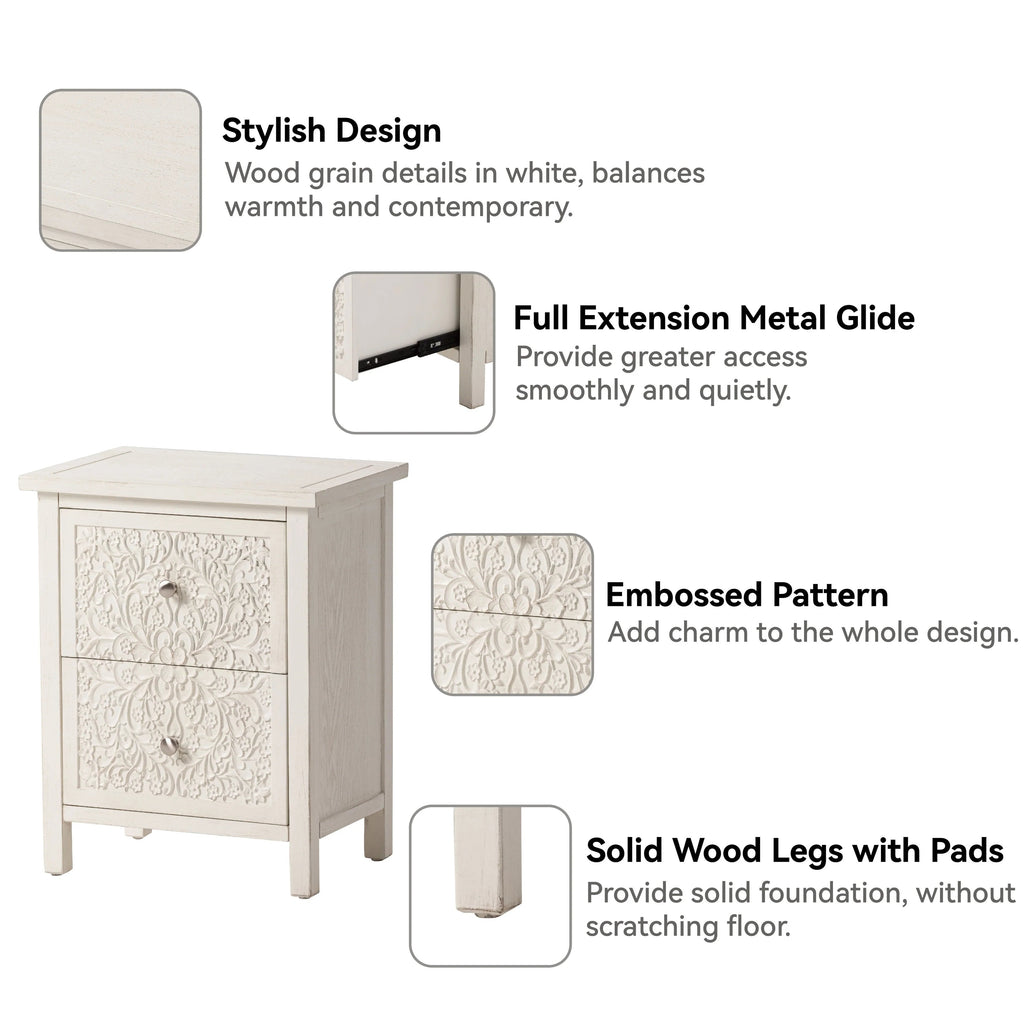 Farmhouse Fully Assembled Nightstand With 2 Drawers