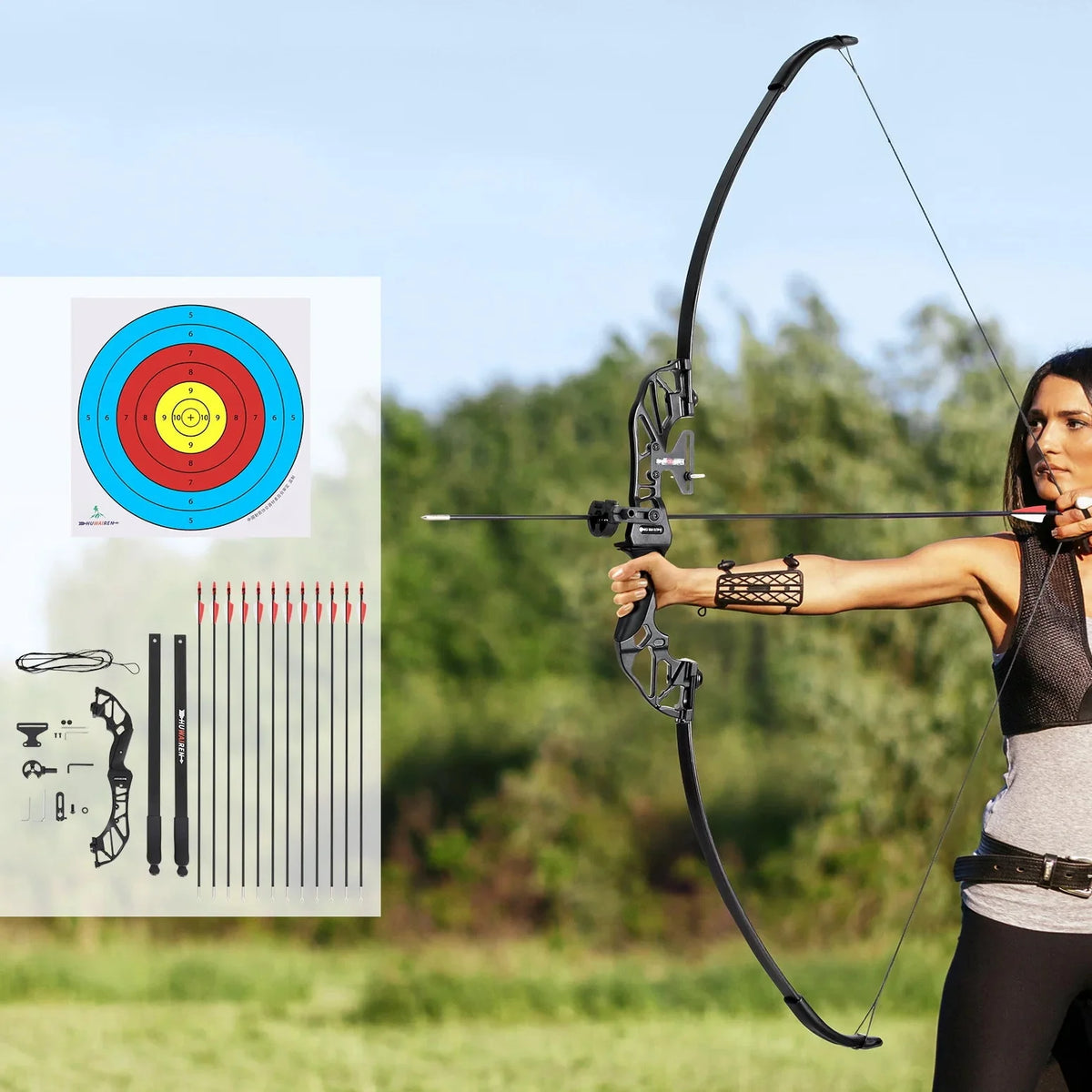 Everfit Recurve Bow And Arrow Set, 55lbs, 135cm, 12 Arrows